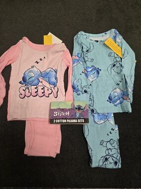 Disney Stitch Kids' 2-Pack Cotton Pajama Sets - Pink & Light Blue